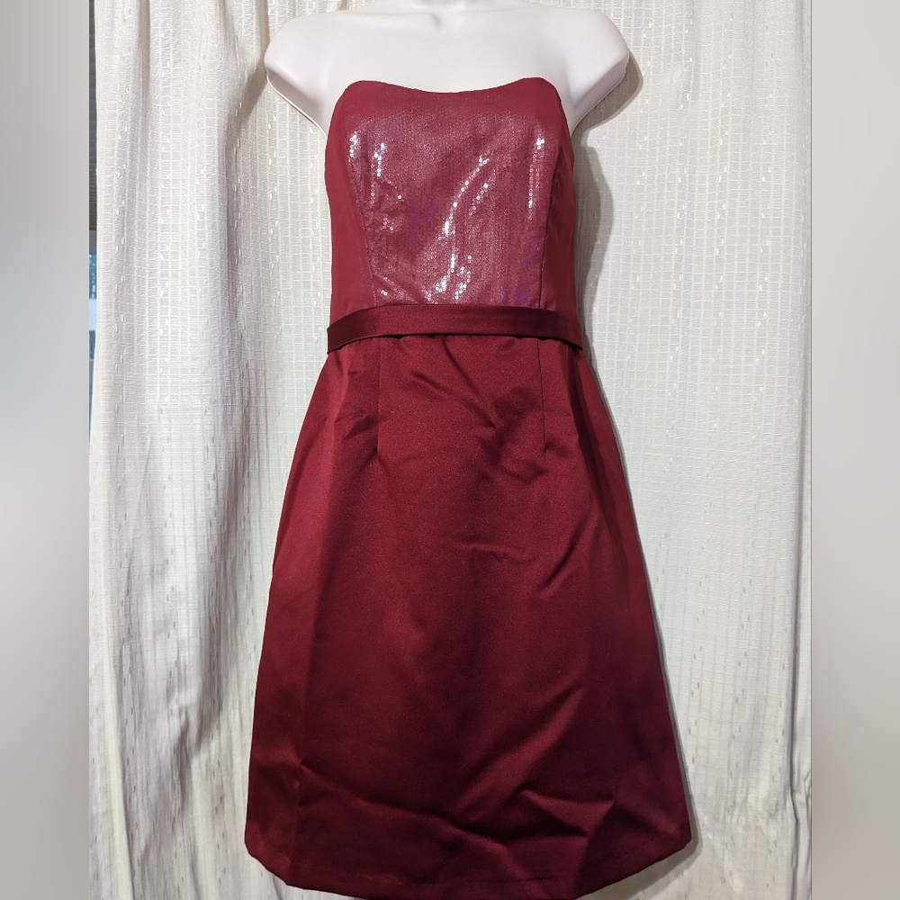 Alfred Angelo 7245 burgundy women's strapless dress size 8 - Picture 2 of 11